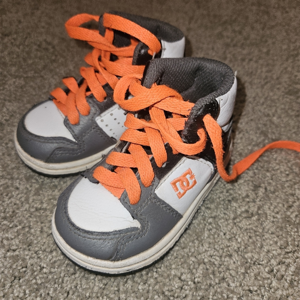 DC high tops. toddler size 5.  grey, white, and orange
